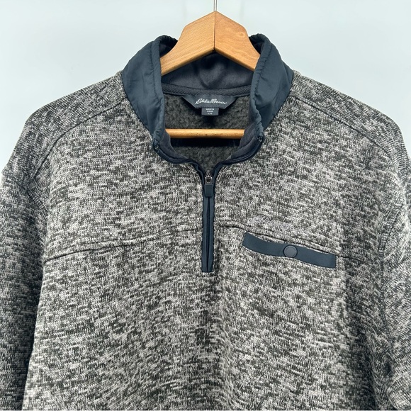 Eddie Bauer Sweater Men L Gray 1/4 Zip Pullover Fleece Outdoor Pockets - Picture 2 of 10